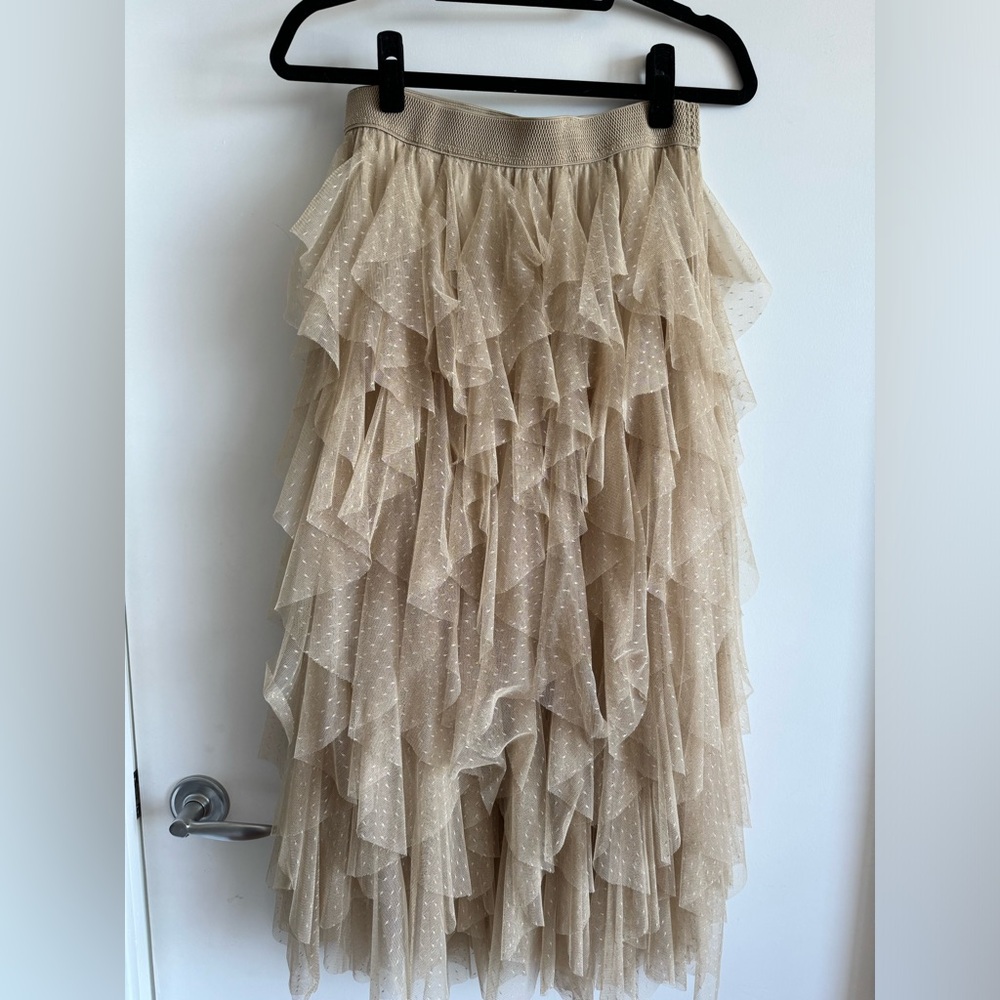 Anthropologie The Cheri Ruffled Tulle Midi Skirt